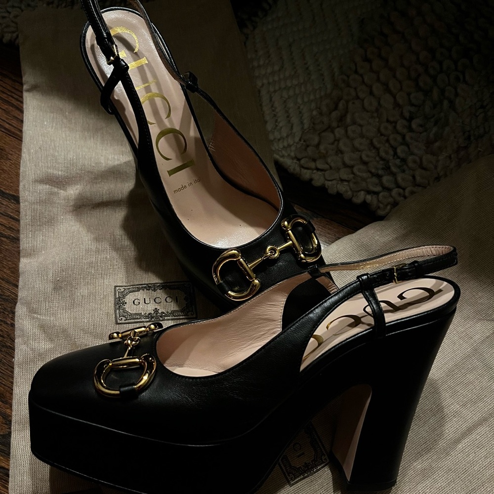 Gucci Horsebit Black SlingBack Platform High Heel